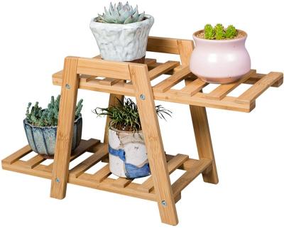 China 2 Tiers Bamboo Plant Stand Flower Stand Modern Table Stand Plant Stand for Indoor Outdoor for sale