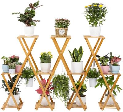 China Modern Minimalist Foldable Plant Stand Display Rack Plant Bamboo Flower Stand for Indoor Outdoor for sale