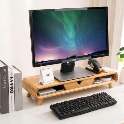 China Foldable Bamboo Monitor Stand 2-Tier Riser Office Supplies Office Storage Desk Accessories Desk and Laptop for sale