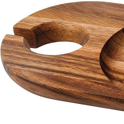 China Disposable Lightweight Bamboo Wooden Appetizer Dishes With Wine Glass Cutout Holder For Cocktail Party for sale