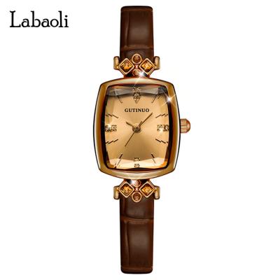 China Women's Classic High Quality Glossy Quartz Watch Water Resistant GUTINUO GT009 Quartz Watch Leather Band for sale