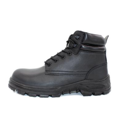 China Black Genuine Leather Steel Toe Light Mid Cut Safety Shoes With Steel Toe For Man for sale