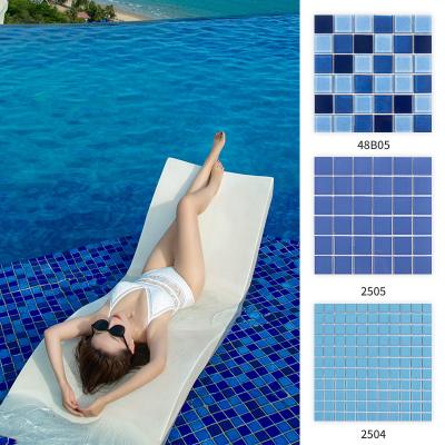 China CLASSIC Glazed Blue Glossy Ceramic Mosaic Tiles Sky Mosaic Swimming Pool Mosaic for sale