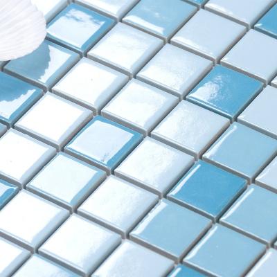 China Wholesale Parquet Mosaic Slab Supplier 23x23mm Square Mosaic Blue 4mm Thickness Mosaic Slabs For Swimming Pool for sale