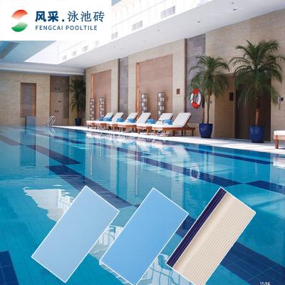 China Glazed metal tiles provide commercial project international standards chandelier handle edge pool tiles blue ceramic for sale