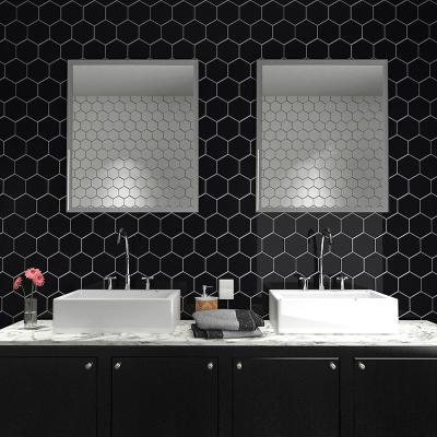 China Europe Porcelain Hexagon Black Mosaic Tile For Bathroom Wall Tile Design Foshan Cheap Price Wall Tile for sale