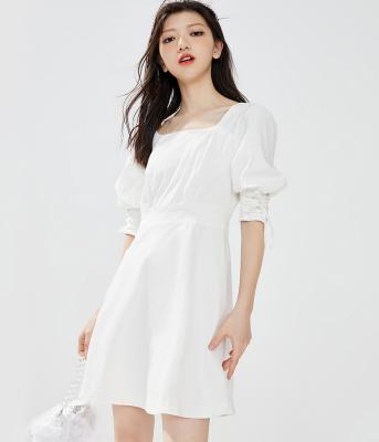 China New leisure color summer elastic waistband anti-static pure simple decoration elastic waist closing the line dress one-line generous thin collar pure cotton for sale