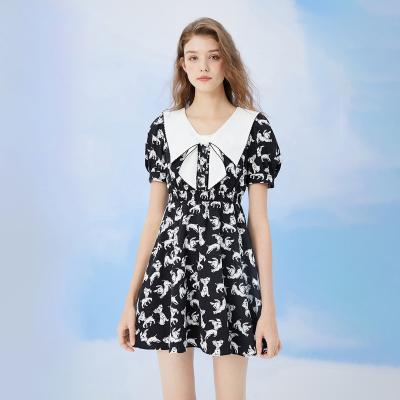 China New summer anti-static fashion doll slim cute collar printed design short unique age reducing widened women's dress for sale