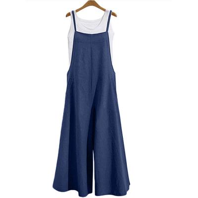 China European and American Style Polyester 100% Cotton and Canvas Suspenders Loose Solid Color Wide-Leg Pants Casual Overalls S-5Xl Female Overalls for sale