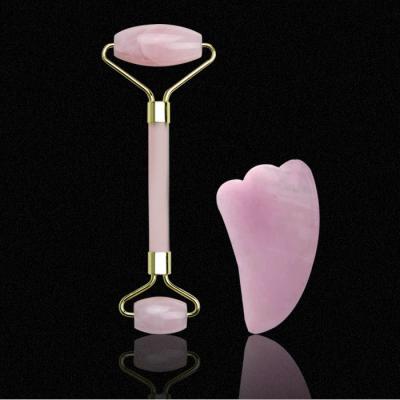 China Acne Treatment Chinese Faccial Massage Guasha Fabric Rose Quartz Face Jade Skin Roller Guasha for sale