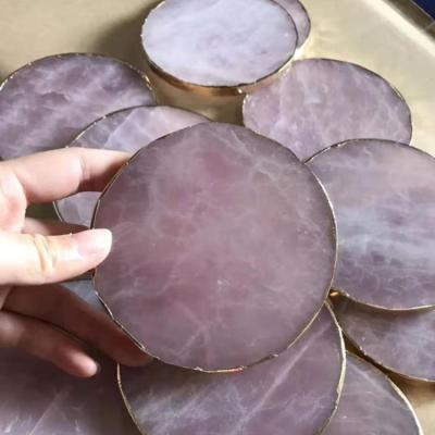 China Hot Selling Viable On Ebay Beverage Coasters Crystal Coaster Rose Quartz Slices Tea Cup With Gold Rims for sale