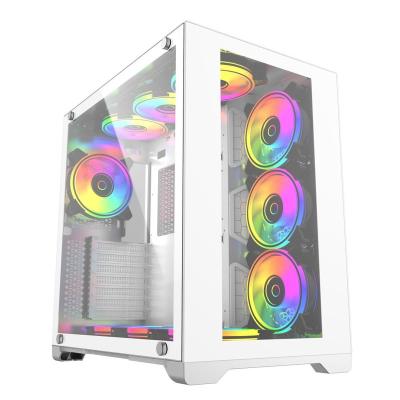 China Wholesale PC Desk Tempered Glass Mid Tower Computer Desk Enclosing Case With White for sale