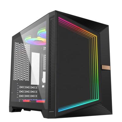 China With Infinite Side Panel Window 2022 Unique Design ARGB Gaming Computer Cases And Towers Matx PC Case Glass Desk for sale