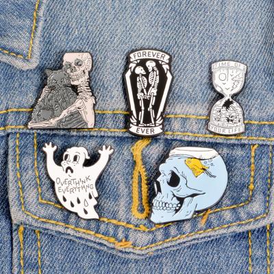 China Alloy Fashion Ghost Skull Fishbowl Hourglass Punk Enamel Pin Gothic Pins Brooch For Women Men Jewelry for sale