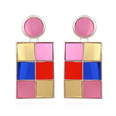 China TRENDY Personalized Geometric Dangle Earing Mirror Lattice Exaggerated Fashion Earrings For Women Girls for sale