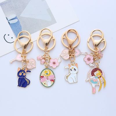 China Creative Luna Cat Anime Accessories Metal Tsukino Usagi Key Chain Metal Key Chains For Women Girls Fans Gift for sale