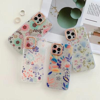 China Luxury Anti-fall Flower Pattern Plating IMD Double Sided Flat Cell Phone Cases For iPhone 11 and 12 Series for sale