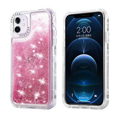 China Shockproof Luxury Girl Glitter Liquid Colorful Shockproof Mobile Phone Case Transparent Quicksand Covers For iPhone 11 and 12 Series for sale