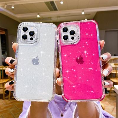 China Anti-fall luxury 3 in 1 shockproof fluorescent transparent glitter shiny phone case for iphone 13 pro promax 11 pro girly phone cover for sale