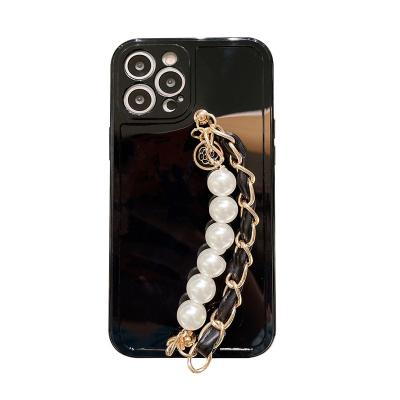 China Anti-fall luxury soft tpu pearl chain phone cover for iphone 13 pro max cellphone mini 13 case for sale