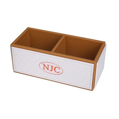 China New Design Nautical Leather Sachet Box Double Plaid White Leather With Brown Stripes Home Tea Box for sale