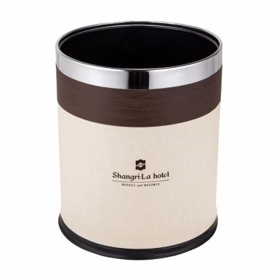 China Luxury Leather Stocked Hotel Trash Can Maker For Hospitality Guest Room Kitchen Diaper Trash Can Garbage Waste Bins for sale