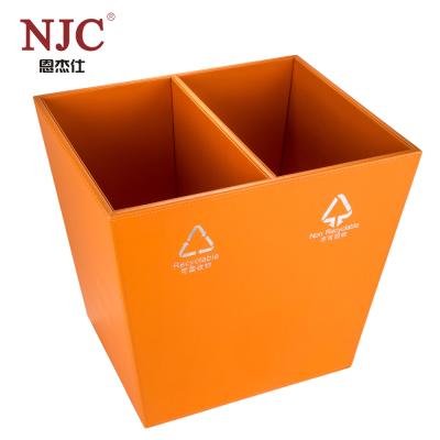 China Viable Free Sample Customized Orange Hotel Faux Leather Trash Can for sale