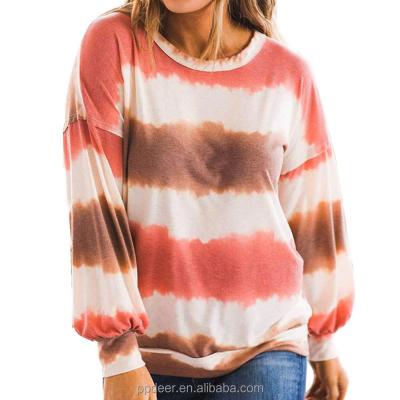 China Anti-pilling 2021 new fashion style fashionable long sleeve custom women tie-dye printed T-shirt woman for sale