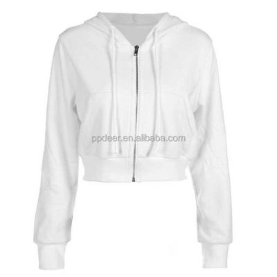 China Anti-pilling High Fashion Promotion Customized Slim Fit Women Zip Up Crop Top Hoodie for sale