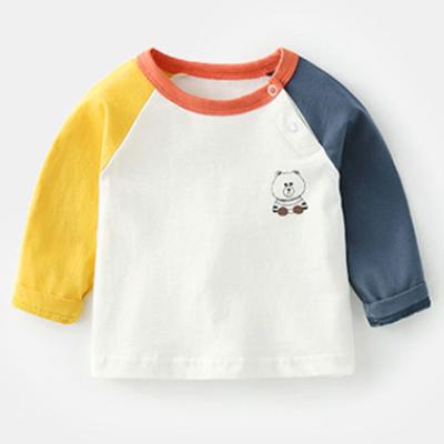 China Compressed Popular Style OEM Designer High Quality Color Blocked Long Sleeve Boys T Shirt For Kids for sale