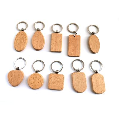 China Beech Wood Souvenir Product Promotional Laser Engraved Logo Custom Wooden Keychain Key Ring Wooden Keyring Wood Keychain for sale