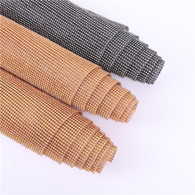 China Hot Fix Gold Aluminum Pointback Mesh Rhinestone Crystal Diamond Rhinestone Mesh Sheet for sale