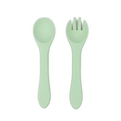 China ODM Different Khaki Green Colors Silicone Baby Forks Spoons Eco Friendly With Size Is 9.5x9.5x4 Cm And Weight Is 48 Gram for sale