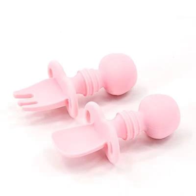 China ODM/OEM Service Eco Friendly Silicone Baby Forks Spoons in Pink Colors with 48 Gram Weight for sale