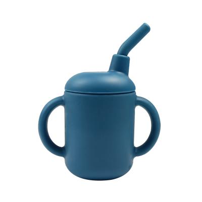 China 120ml Silicone Dark Blue Spill Proof Kids Cup Personalized Baby Cup With Straw for sale