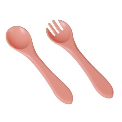 China ODM Different Light Pink Colors Silicone Baby Forks Spoons Eco Friendly With Size Is 9.5x9.5x4 Cm And Weight Is 48 Gram zu verkaufen