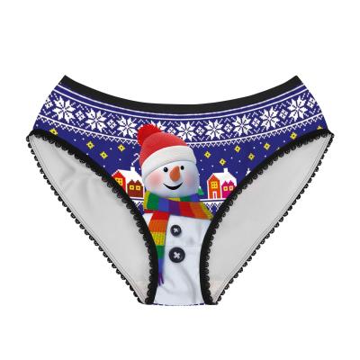 China Breathable Digital Printing Breathable Xmas Women Underwear Young Ladies Hippie Christmas Briefs Custom Panties OEM Brands for sale