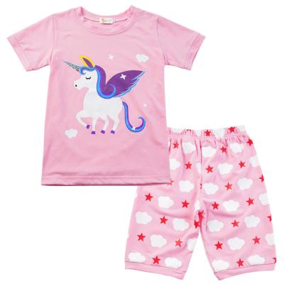 China Breathable Breathable Custom Cartoon Prints Kids Two Pieces Girls Sleepwear Set Short Kids Pajamas Set Tee With Shorts for sale