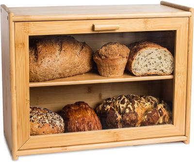 China Europe Kitchen Decoration Farmhouse Style Bread Holder Double Counter Bread Box Bamboo Bread Box zu verkaufen