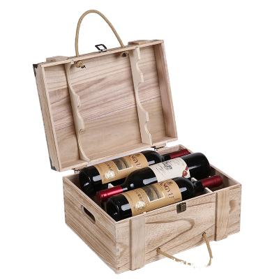 China Recycled materials 2 layers for 6 bottle wooden wine box with handle wooden gift box for sale