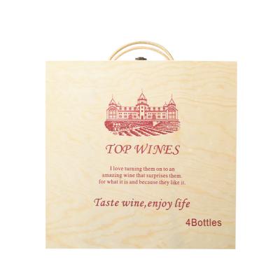 China Recycled Materials Portable Promotional Wooden Wine Box For 4 Bottle Wooden Gift Packaging With Customized Logo for sale