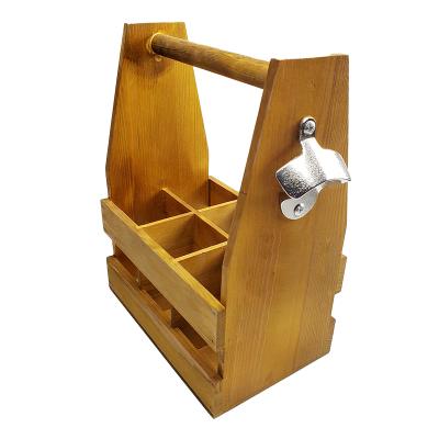 China Sustainable European Style Bar Wine Bottle Rack Small Wine Bottle Wooden Carrier 6 Bottle Wooden Beer Carrier for sale