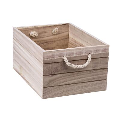 China Sustainable Paulownia Wood Easy Carry Cheap Rustic Wooden Food Crate Crate With Rope Handle zu verkaufen