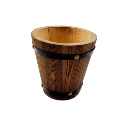 China Wholesale Customized Viable Small Wooden Logo Flower Pot Ice Bucket Wine Barrel Planter For Bar Promotion zu verkaufen