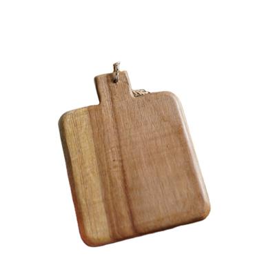 China Sustainable Cute Mini Cutting Board Shaped Teak Wood Coasters With Rope Handle Wooden Coaster Custom for sale