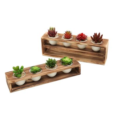 China Wholesale 5pcs Vintage Wooden Plant Stand Succulent Wood Based For Flower Pot Home Decoration for sale