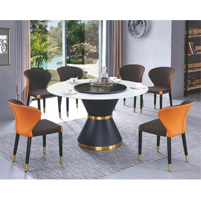 China Modern Design Upscale Style Carbon Steel Material Round Shape 6 Seater Dining Table Set for sale