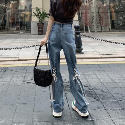 China 2022 QUICK DRY wide leg jeans new girl semi blue jeans high waist hot straight slim long tube pants for sale