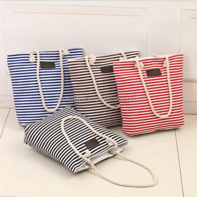 China Hot Selling Eco-friendly Fashion Ladies Colored Canvas Portable Stripes Tote Bag for sale