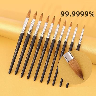 China Easy apply classic elegant black wood handle acrylic nail brush kolinsky germany crimped acril kolinsky unas pair 100% pure oem pincel for sale